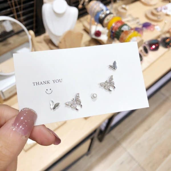 925 Silver Needle Super Fairy Full Diamond Simple Butterfly Stud Earring Set