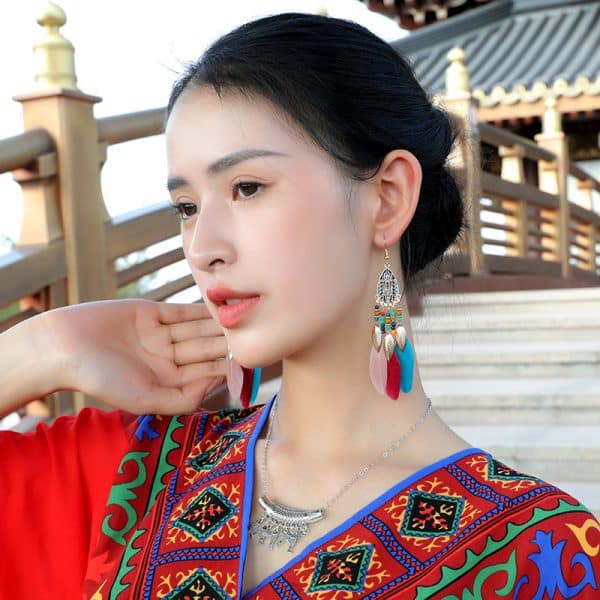 Water Drop Tassel Feather Earrings Female