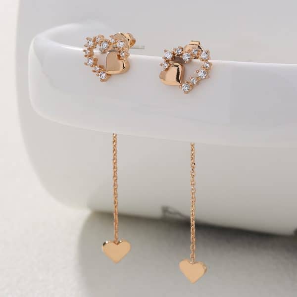 Korean Version Personality Thin Copper Micro Set Zircon Texture Long Tassel Love Ear Line Earrings