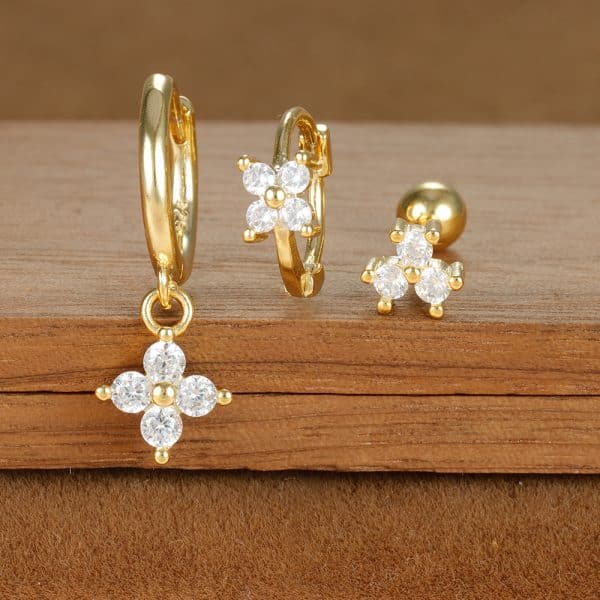 Fashion Geometric Ear Studs Zircon Set Ladies