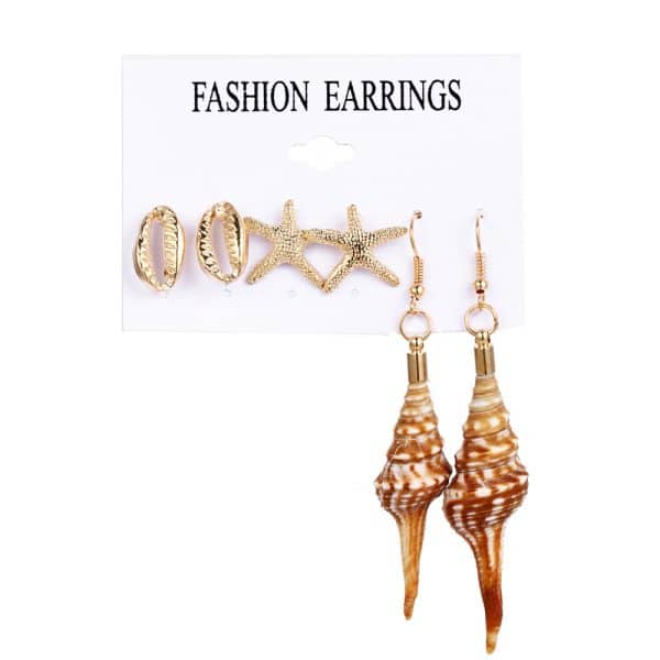 Conch Series Earrings Female Starfish Shell Seaside Beach Style Earrings 6 Pairs Set