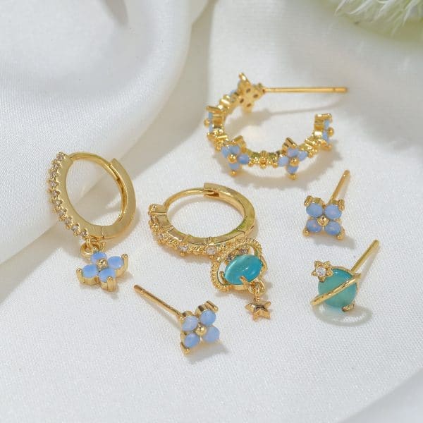 Earrings Set Korean Style Elegant Six Pieces Ornament Cute Sweet Girly Temperamental Gentle