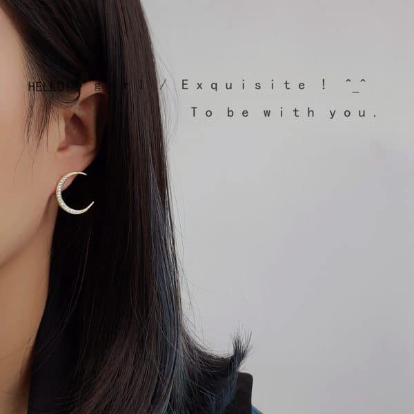 Real Gold Zircon Micro-Set Octopus And Moon Asymmetric Stud Earrings