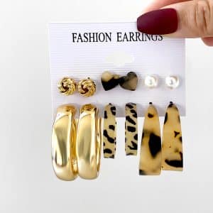 Personalized Metal Three Tube Fried Dough Twist Earring Set 6 Pieces