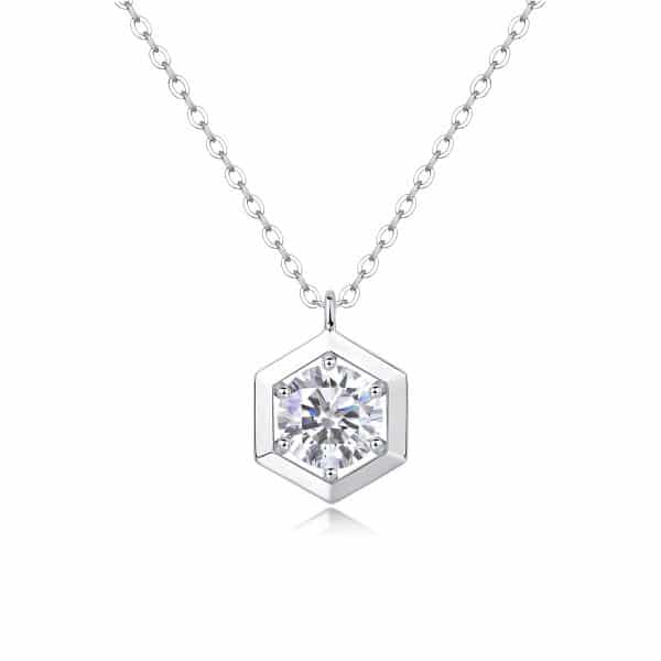 Silver Necklace Moissanite Geometric Pendant Fashion