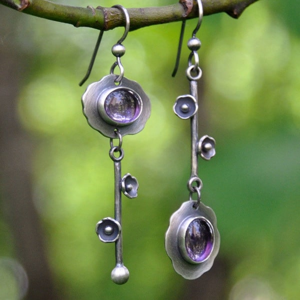 Crystal Gemstone Key Earrings Plum Drop Earrings