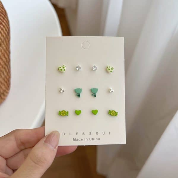 Ceramic Peach Flower Earring Set Combination