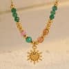 Titanium Steel Sun Cross Pendant Beaded Necklace