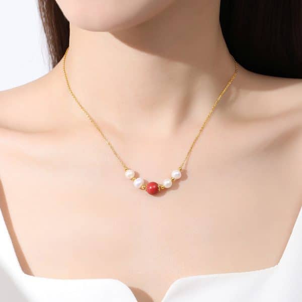 Women's Sterling Silver Cinnabar Red Bean Necklace