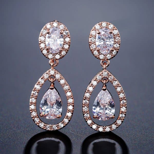 Copper Inlaid Zircon Drop Earrings Women's