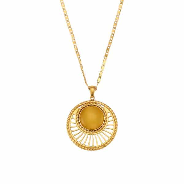 Hollow Sector Pendant Stainless Steel Gold Plated Necklace