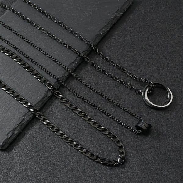 Stainless Steel Necklace Three-dimensional Cylindrical Ring Buckle Titanium Steel Necklace Suit
