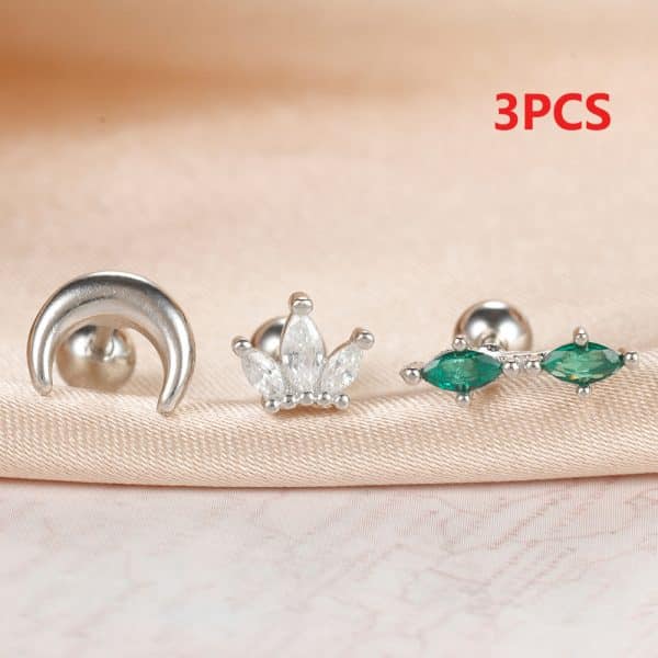 Moon Diamond Crown Stud Earring Three-piece Set