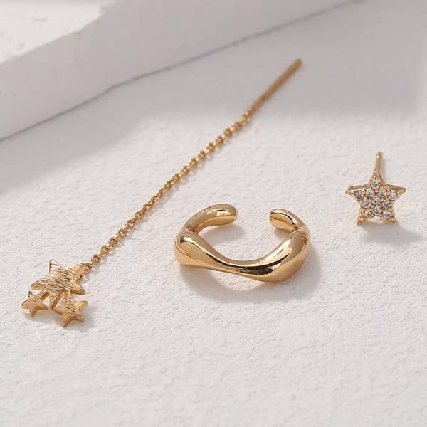 Five-pointed Star Set Ear Clip Stud Copper Micro-zircon Earrings
