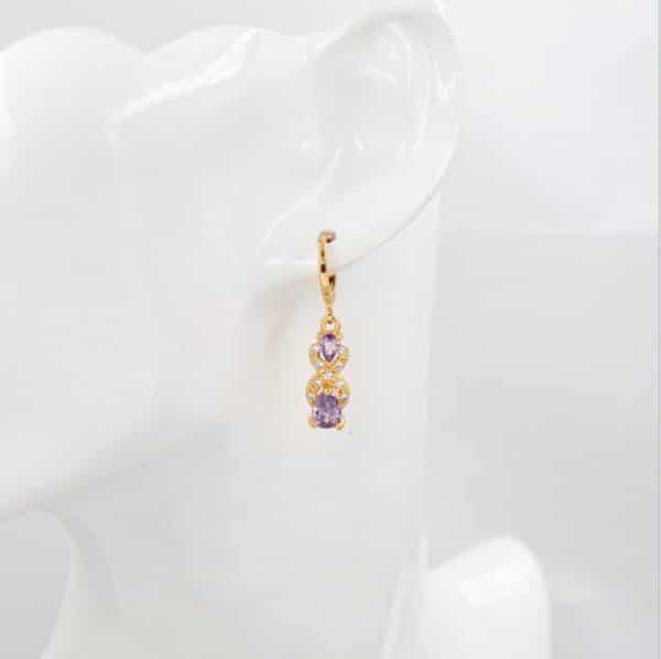 Water Drop Amethyst Inlaid Rhinestone Ladies Earrings