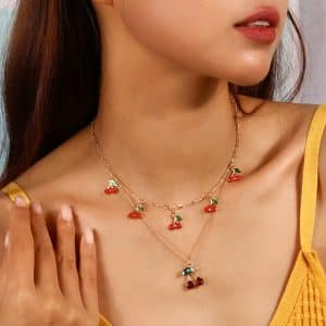 New Cute Sweet Double Layer Cherry Necklace