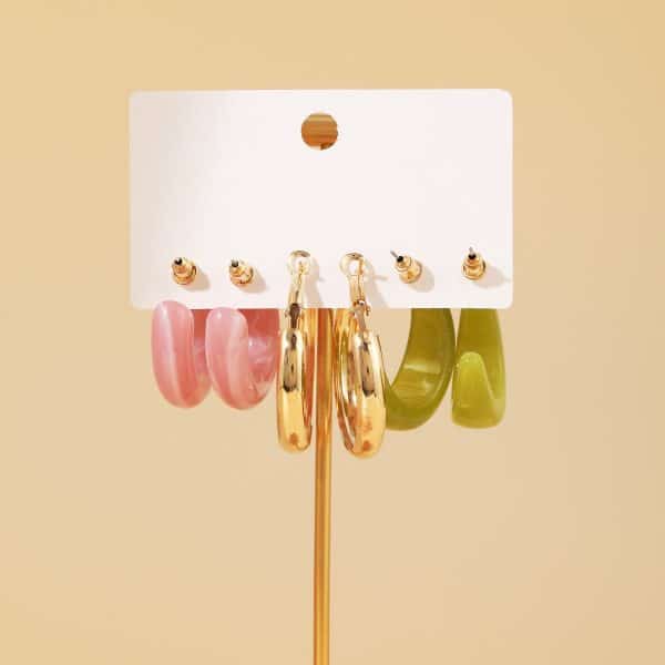 3Pairs Of Green Acetate Earrings Set