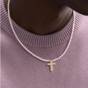 Men's Hip-hop Retro Black Agate Lock Pearl Necklace