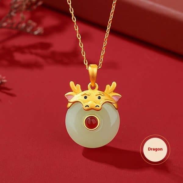 Hetian Jade Peace Buckle Cute Snake 925 Sterling Silver Zodiac Necklace