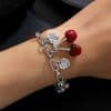 Cherry Alloy Peach Heart Bow Pendant Adjustable Bracelet