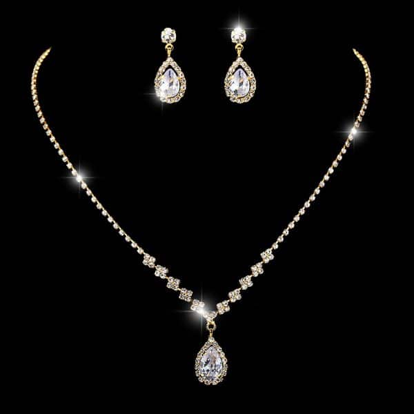 Brilliant Full Diamond Zircon Water Drop Necklace Eardrop Jewelry Set