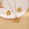 Geometric Leaves Texture Flower Love Heart Earrings And Necklace Set