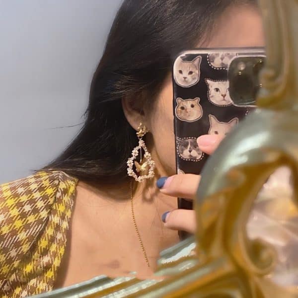Temperament Butterfly Water Drop Flower Ring Earrings