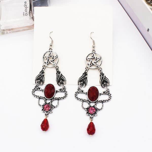Women's Fashion Double Snake Water Drop Pentagram Earrings