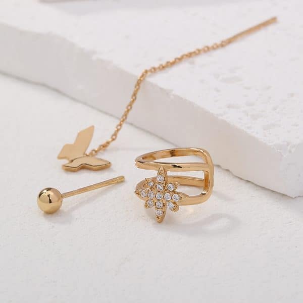 Personality Design Feeling Earrings Inlaid Diamond Awn Star Ear Bone Clip Set Female, Fashion Butterfly Tassel Earrings