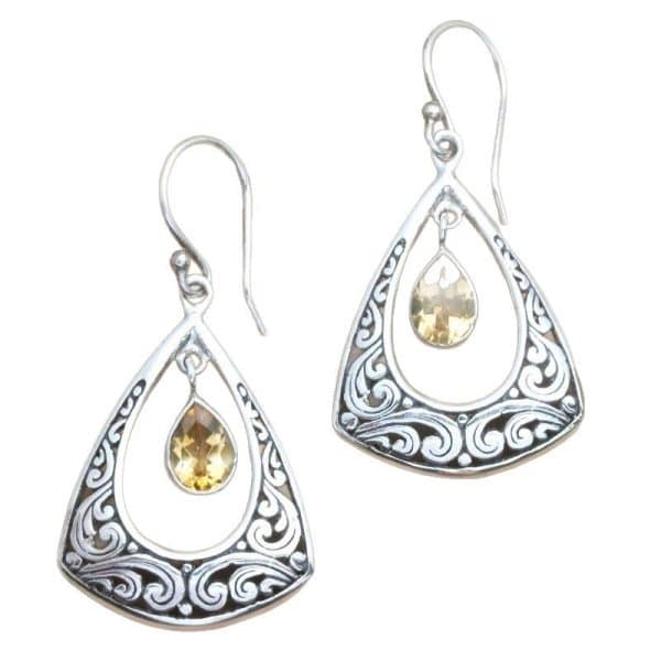 Drop-shaped Hollow Pattern Embedded Amber Earrings