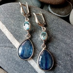Drop Shaped Blue Gem Earrings