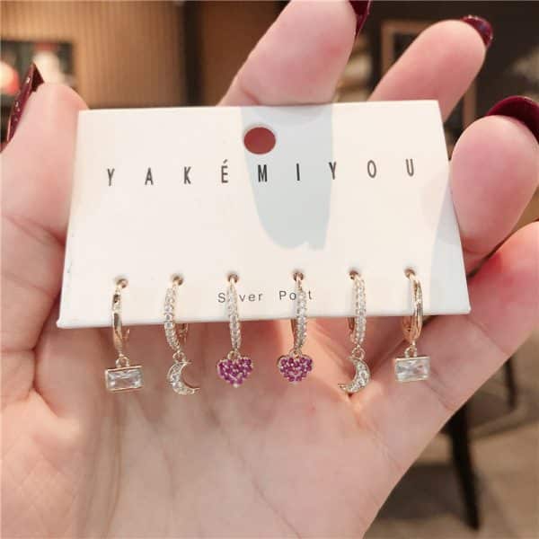 6-piece Set Of Cute Colorful Zirconium Small Love Crystal Multi-purpose