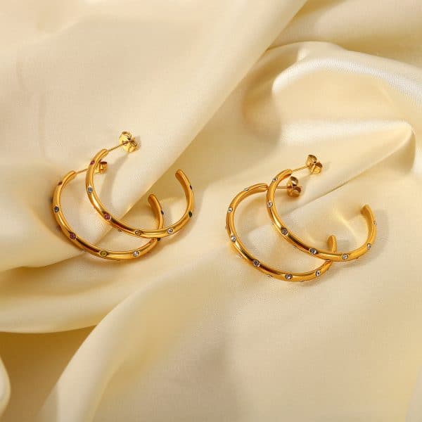 Stainless Steel Set Colored Zircon Earrings