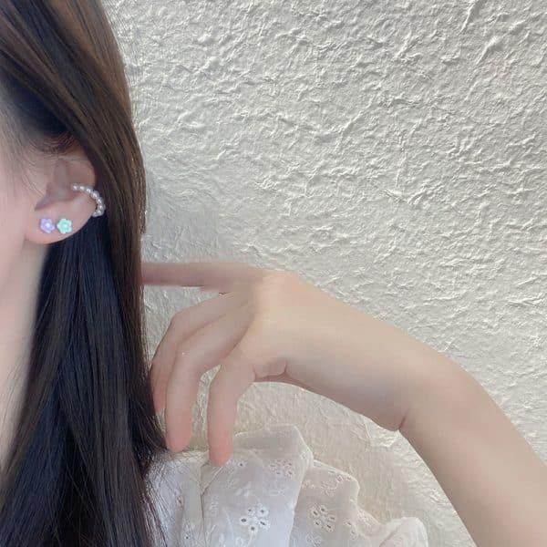 Sterling Silver Needle Candy Colored Flower Stud Earrings Set