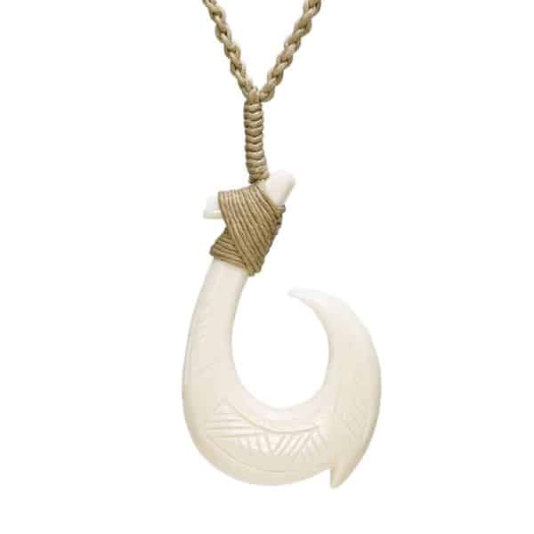Yak Bone Carved Fishhook Brand Pendant Necklace