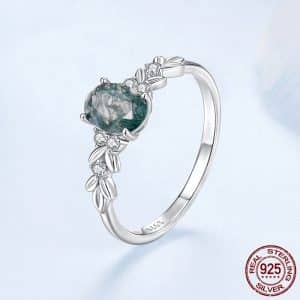 S925 Sterling Silver Seaweed Agate Ring For Women Elegant Retro