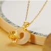 White Chalcedony Peace Buckle Peach Blossom Pendant Sterling Silver Necklace
