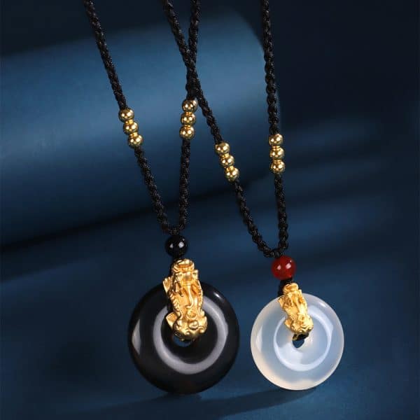 999 Silver Brave Troops White Agate Peace Buckle Necklace