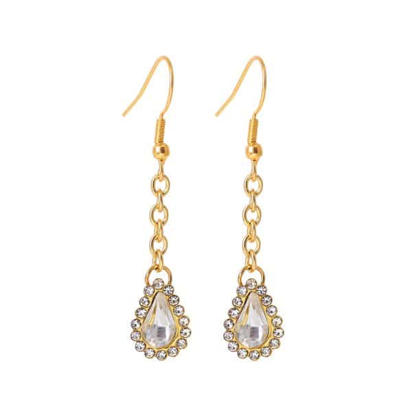 Gold Diamond Water Drop Stainless Steel Eardrop Women's