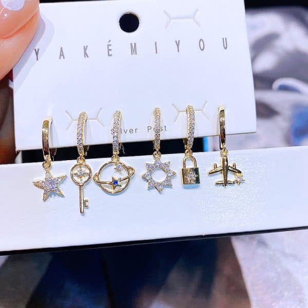 High-end Korean Style Korean Earrings 6-piece Simple Set