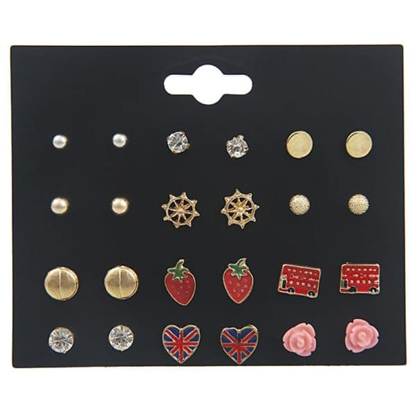 Strawberry Car Love Earrings 12 Pairs Set