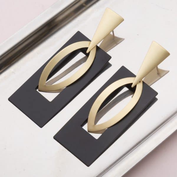 Vintage Geometric Frosty Metal Drop Earrings