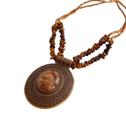 Irregular Tiger Eye Stone Oval Pendant Necklace With Retro And Antique Style