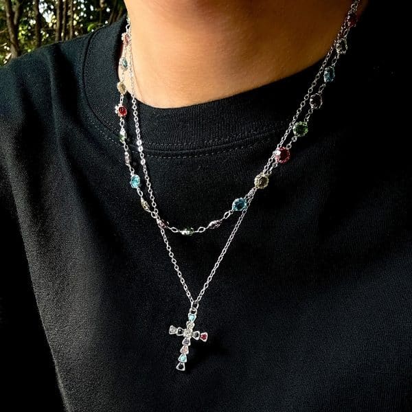 Crystal Cross Necklace Men's Retro High Sense