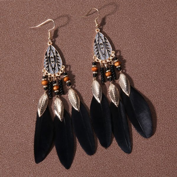 Water Drop Tassel Feather Earrings Female