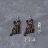 Wooden Black Skeleton Cat Drop Earrings