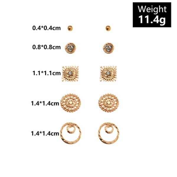 Fashion Personality Geometric Earrings 5 Pairs Set