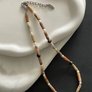 Original Freshwater Pearl Tiger Eye Clavicle Chain Natural Stone Beaded Necklace