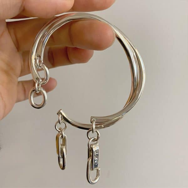 925 Sterling Silver Vintage Distressed Lock Knot Hook Thick Bracelet