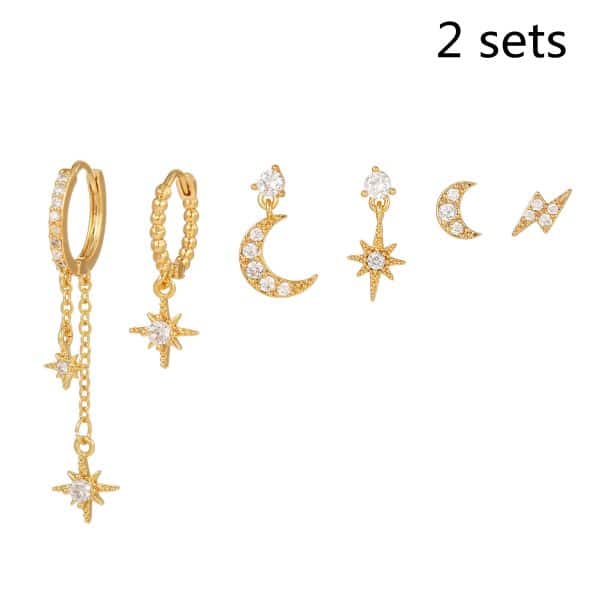 18k Star Moon Asymmetric Earrings 6-piece Set
